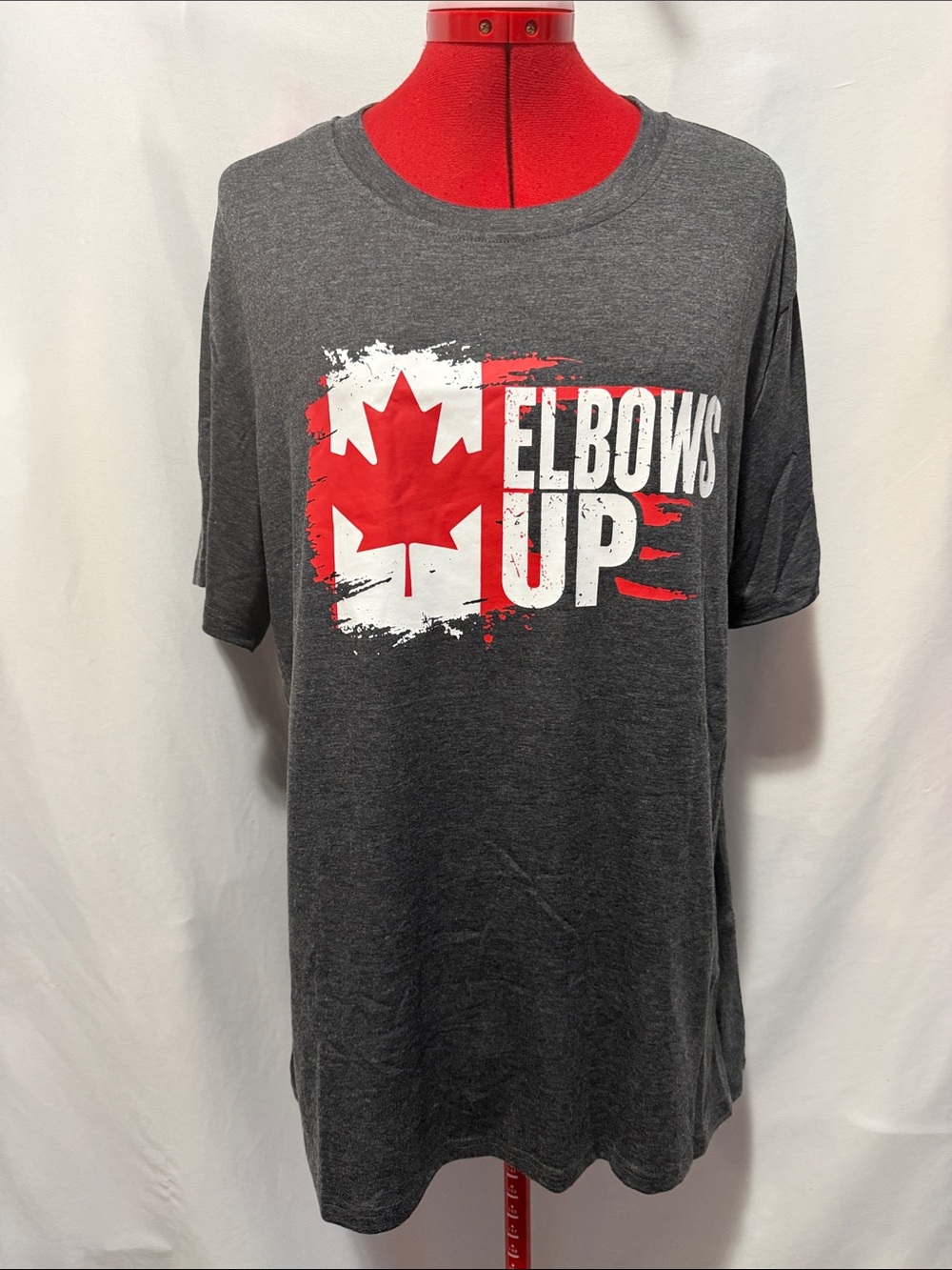 Elbows Up Short-Sleeve Tee - Dark Gray with Red Graphic